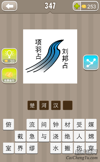 看图猜成语项羽占刘邦占一条河答案是什么？