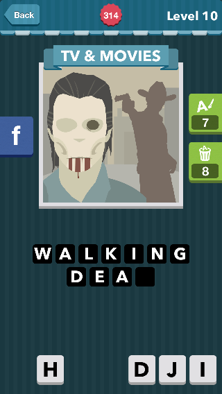 A zombie with blood coming out of its mouth and a man pointin