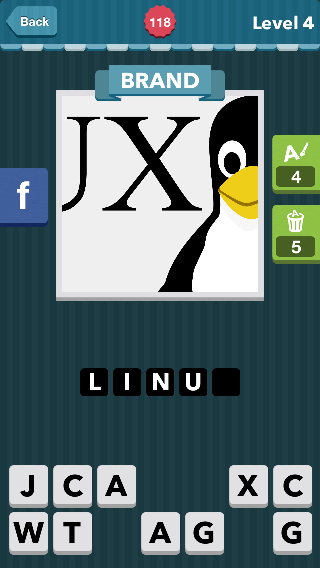 Pengiuin next to “U” and “X”.|Brand|icomania answers|