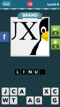 Pengiuin next to “U” and “X”.|Brand|icomania answers|